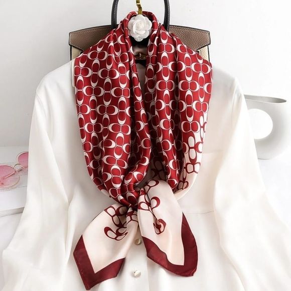 Accessories - Red Women Twill Satin Silk Square Scarf/Shawl